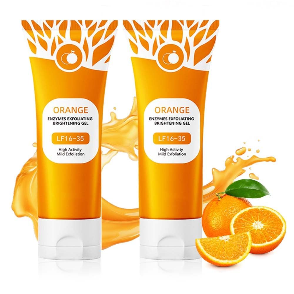 Botella de Nuckhuce exfoliante naranja para rostro y cuerpo, limpia poros con suavidad.