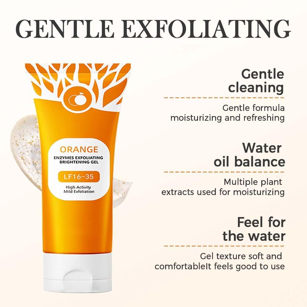 Textura del gel exfoliante naranja en primer plano, suave y cremosa.
