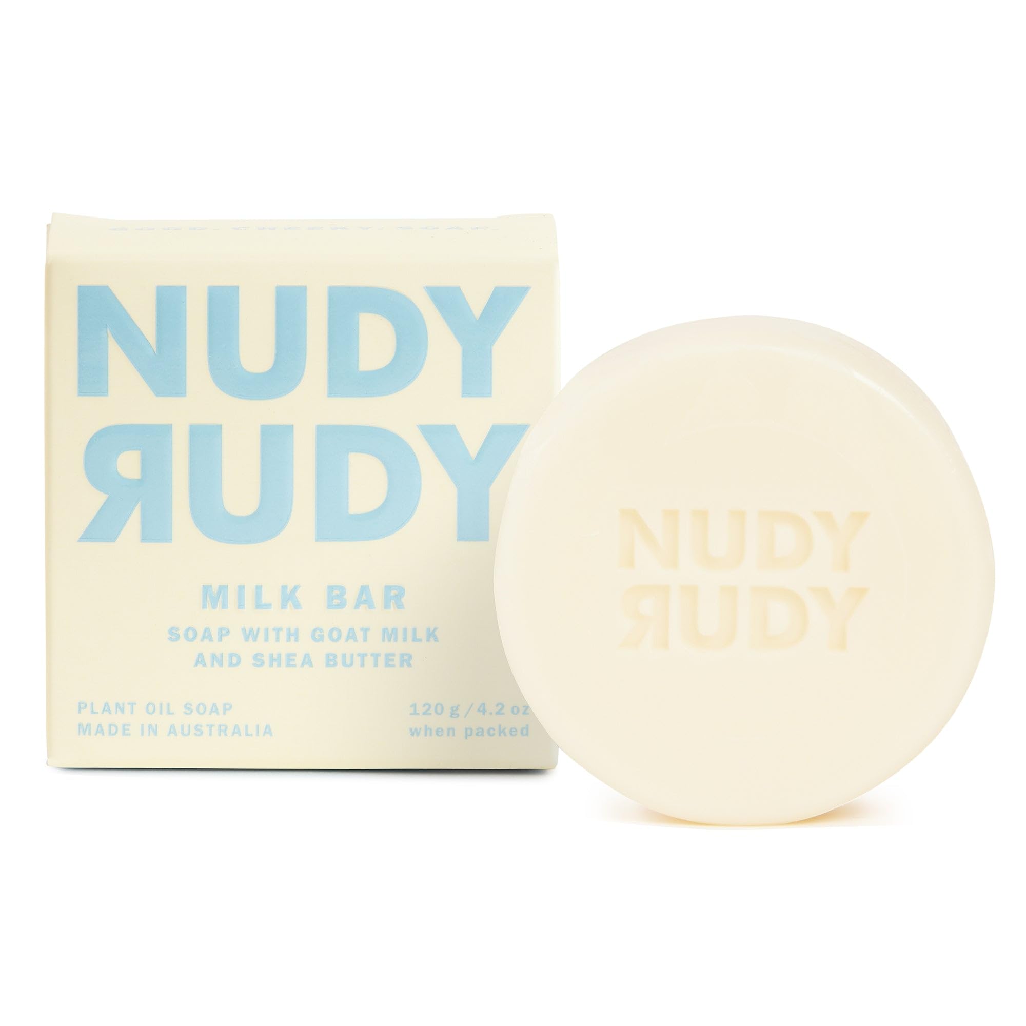 Barra Nudy Rudy leche de cabra para limpieza diaria suave.