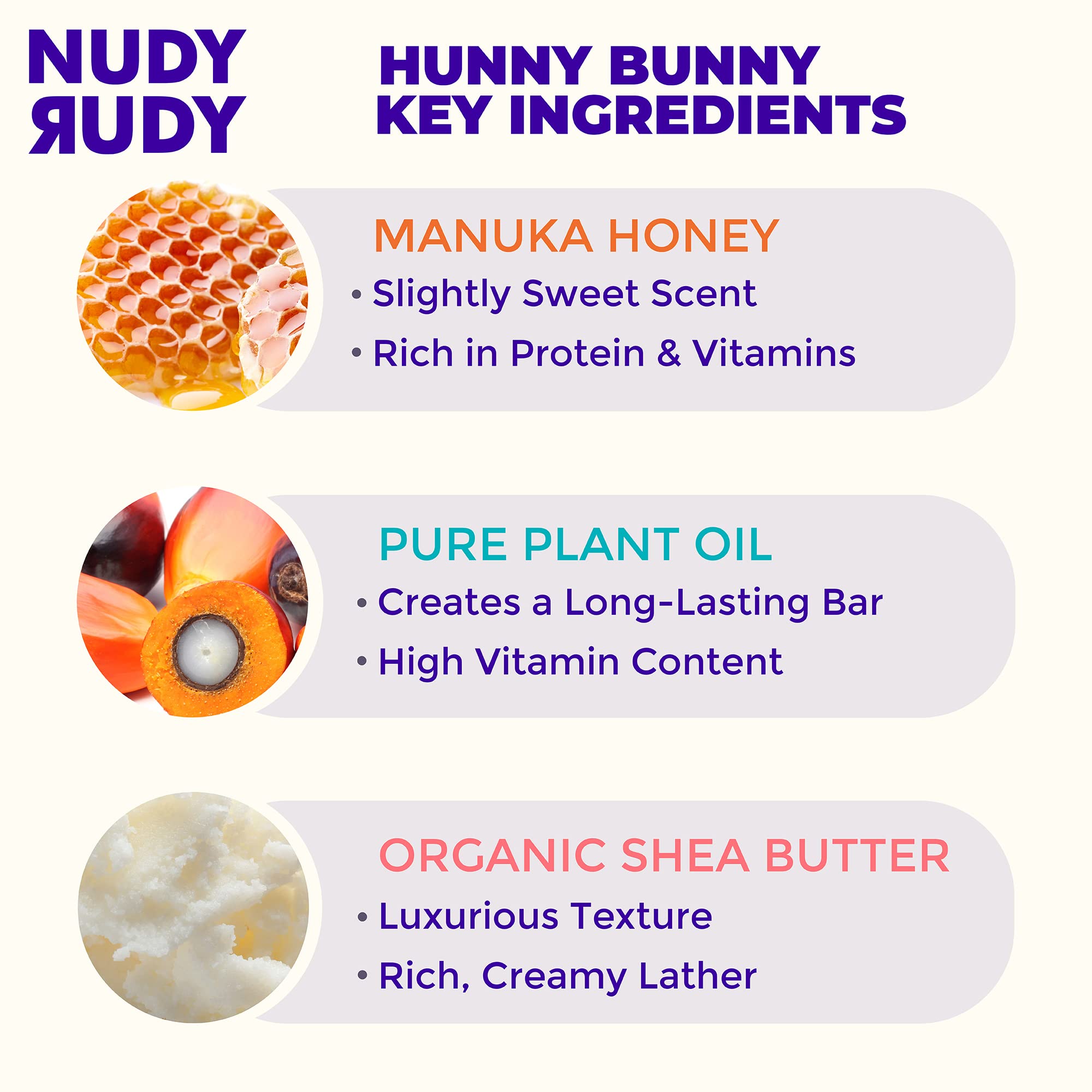Nudy Rudy Hunny Bunny Miel de Manuka, aroma cálido y reconfortante.
