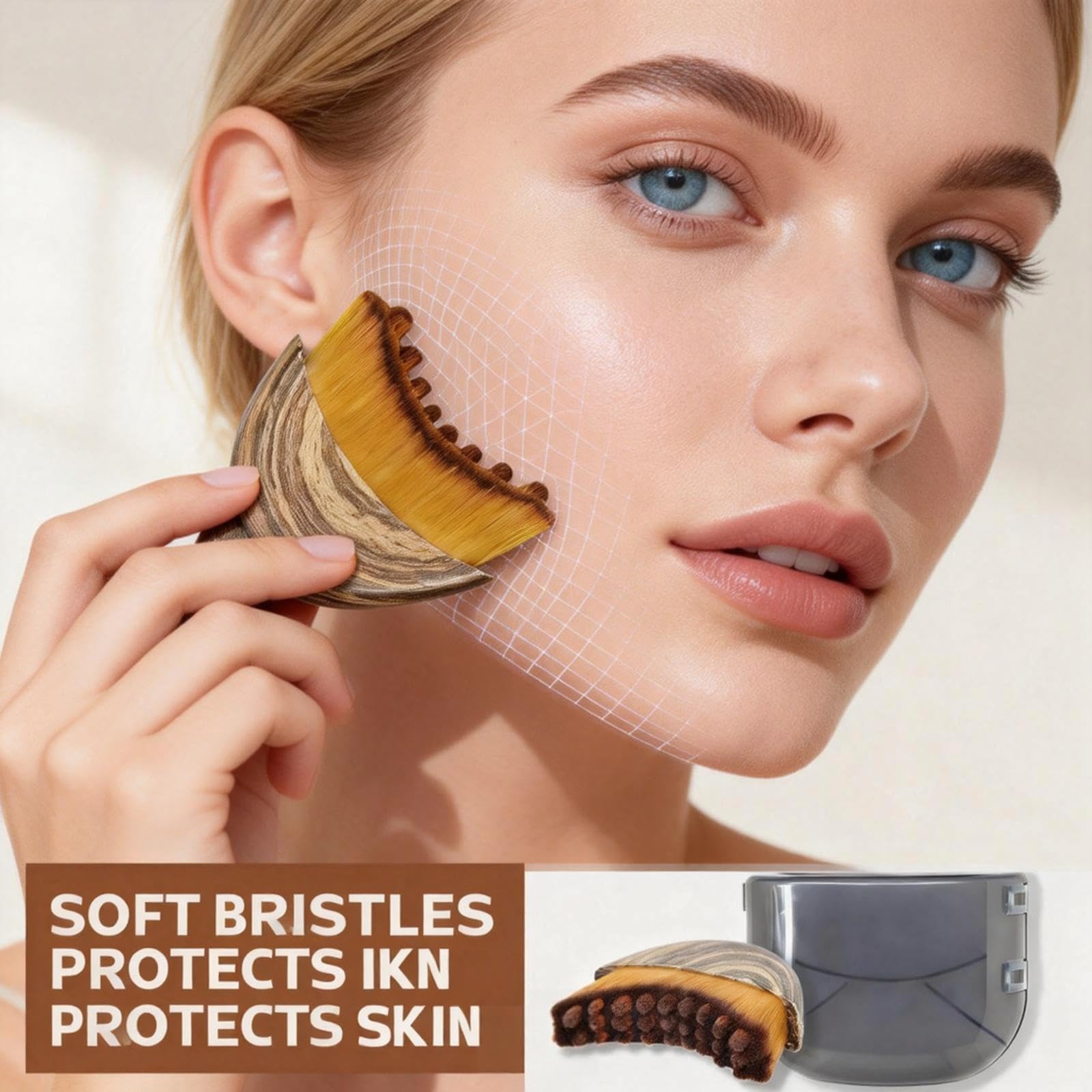 Cepillo facial de contorno linfático con cerdas suaves y duraderas.