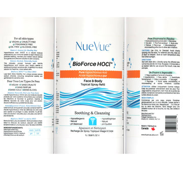 Cuidado pos-perforaciones con NueVue BioForce HOCl para sensación de frescura.
