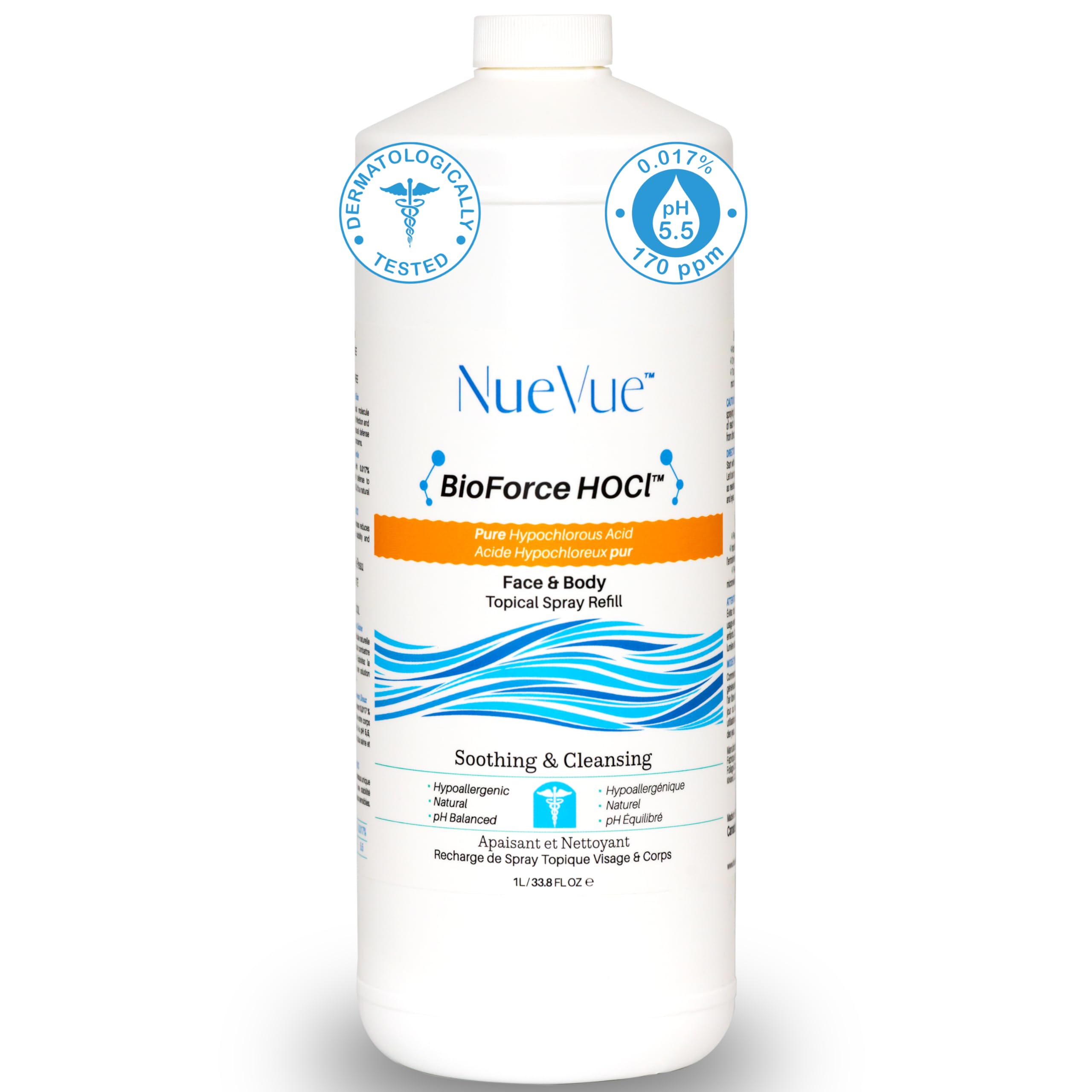 NueVue BioForce HOCl relleno 1 L, opción sostenible para recargar tus frascos.