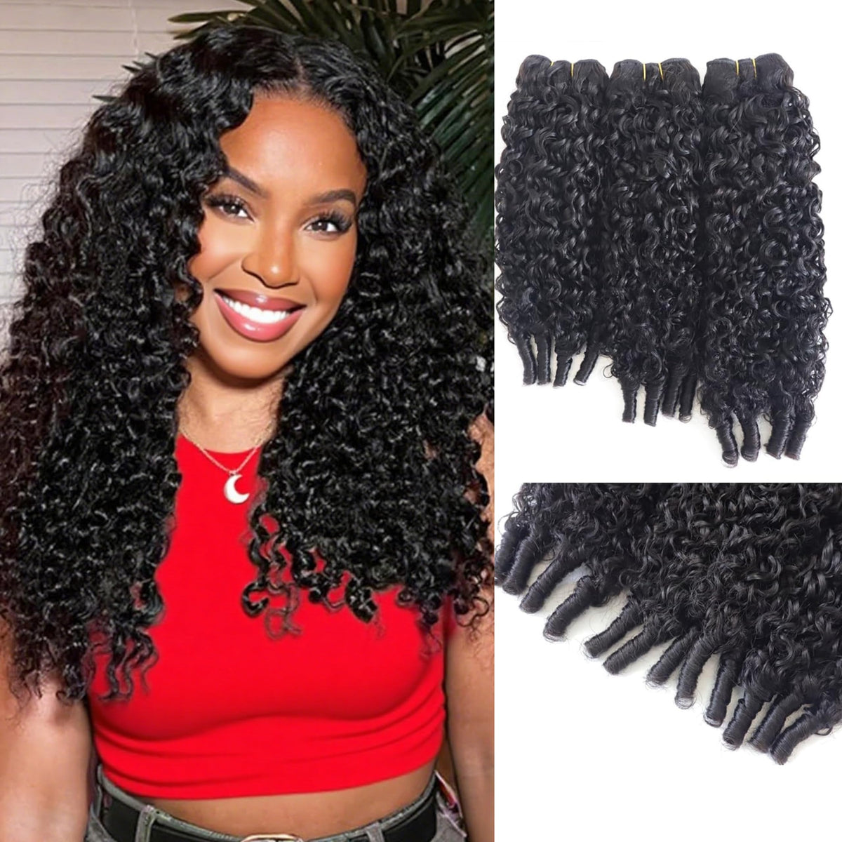 Nufnua Burmese Curly Bundles espiral 18 pulgadas, look natural