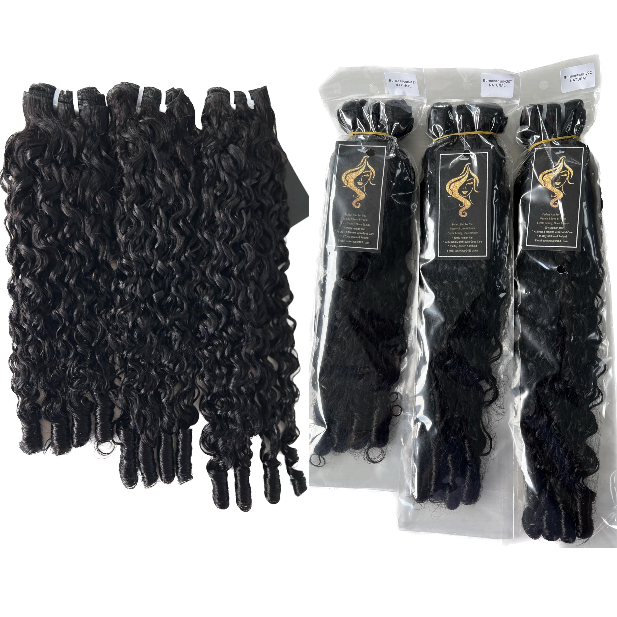 Nufnua Burmese Curly Bundles espiral 24 pulgadas, definición suave