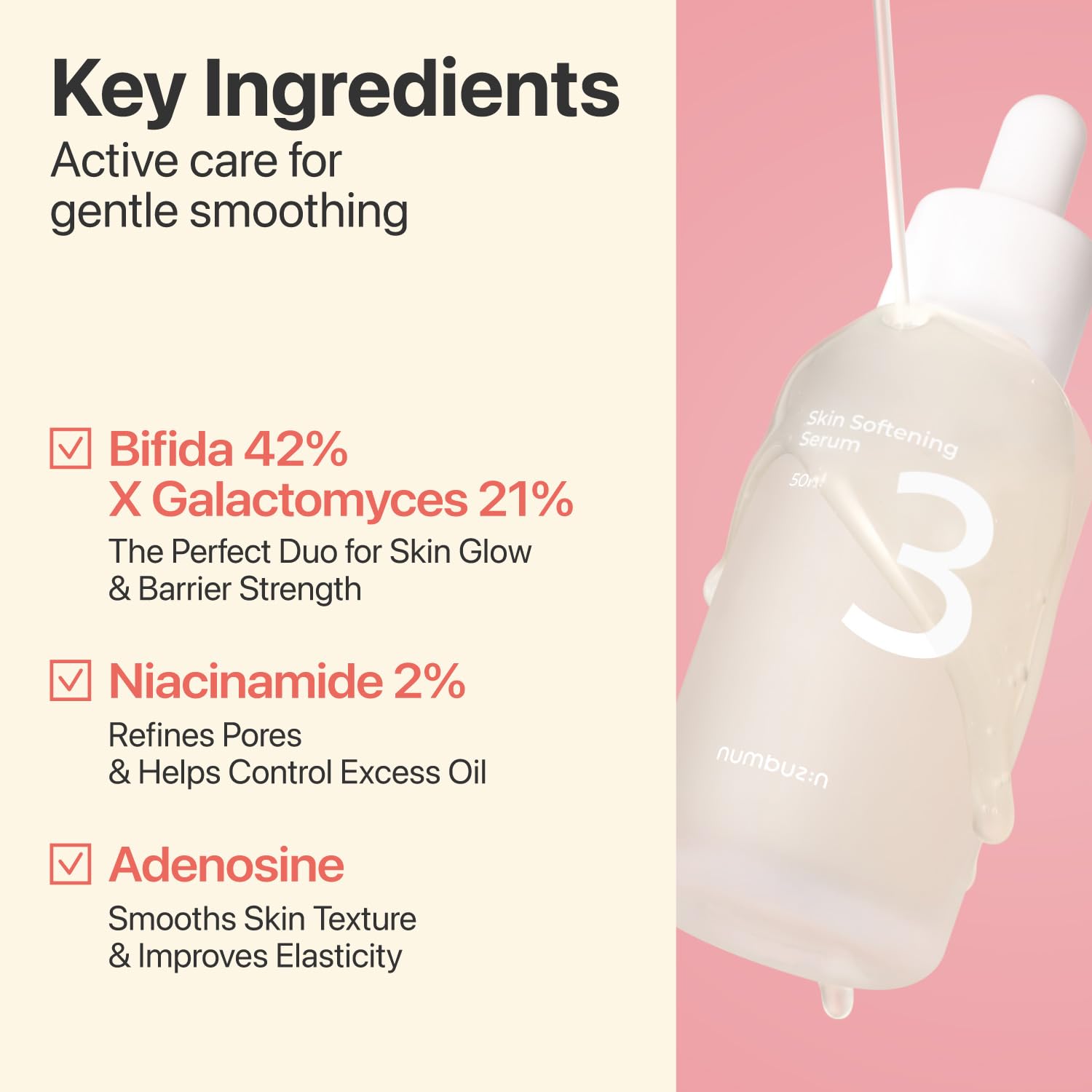 Numbuzin No.3 Serum: poros visiblemente más lisos y uniformes.