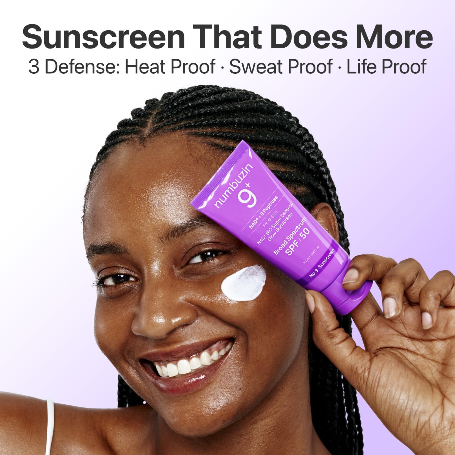 Numbuzin No.9 Sunscreen -> resistente al agua para días activos.
