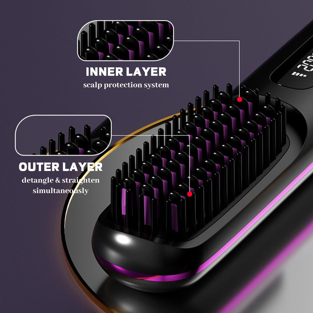 NUMOYA Go Brush Pro ceramic bristles reduce friction and smooth hair.