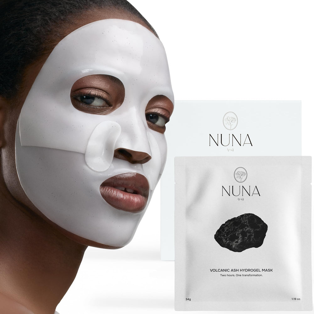Mascarilla hidrogel de NUNA en envase, cuidado suave para la piel.
