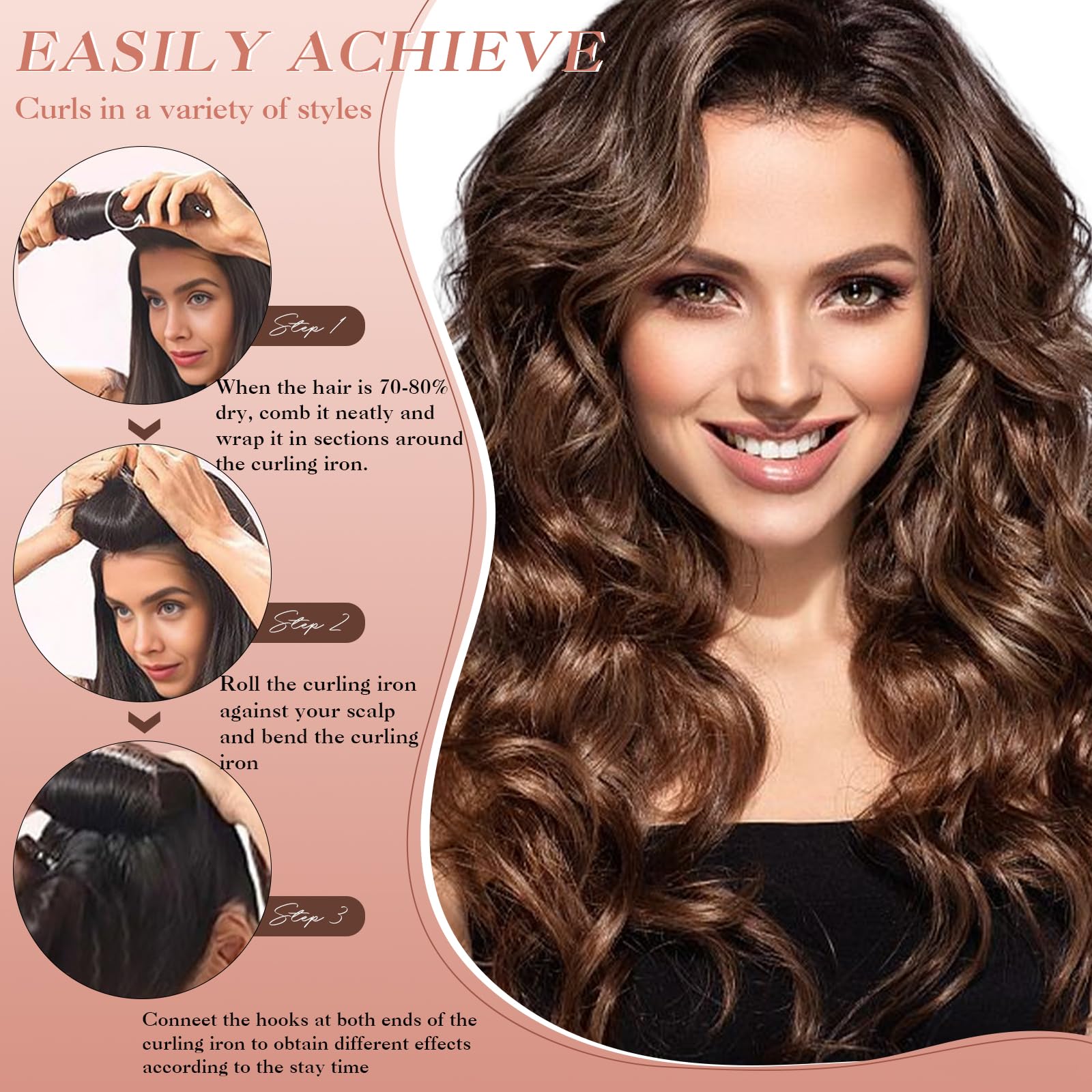 Rulos con gancho y diseño fácil, NUNFLUE facilita envolver el cabello.