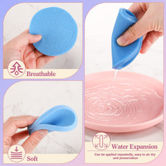 Nuogo esponja facial comprimida azul para exfoliación ligera.