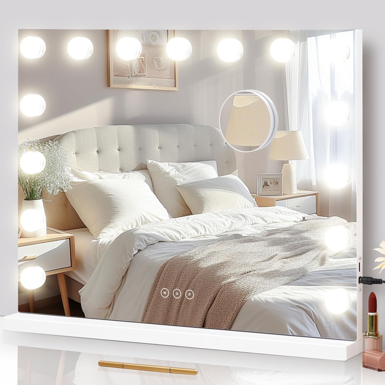 Espejo Nusvan con 15 LEDs para maquillaje detallado y luz uniforme