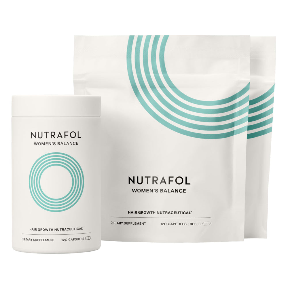 Nutrafol Balance, bouteille: soutien potentiel à l’épaisseur capillaire et à la couverture du cuir chevelu.
