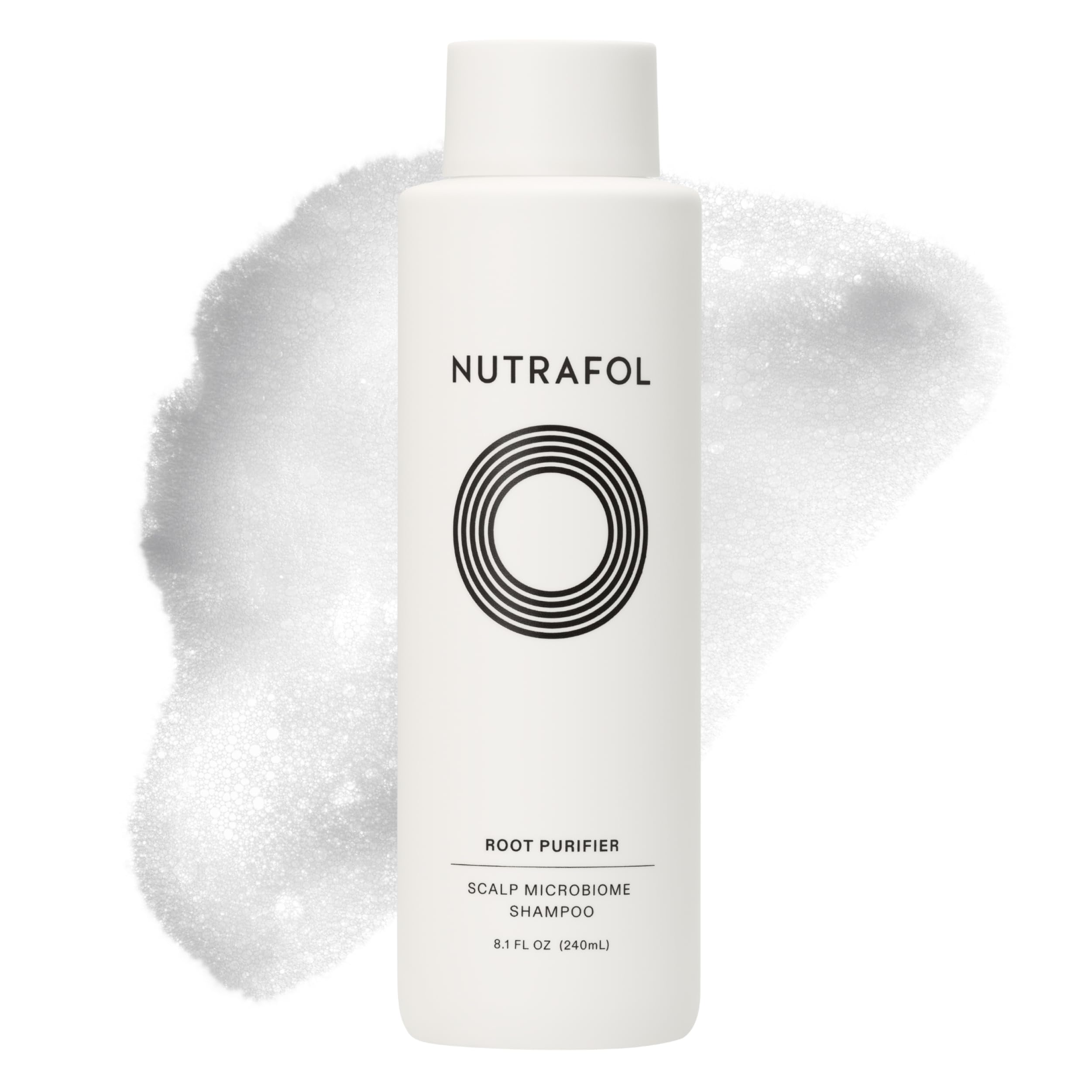 Nutrafol Shampoo: botella vertido, limpieza suave que favorece cabello más voluminoso