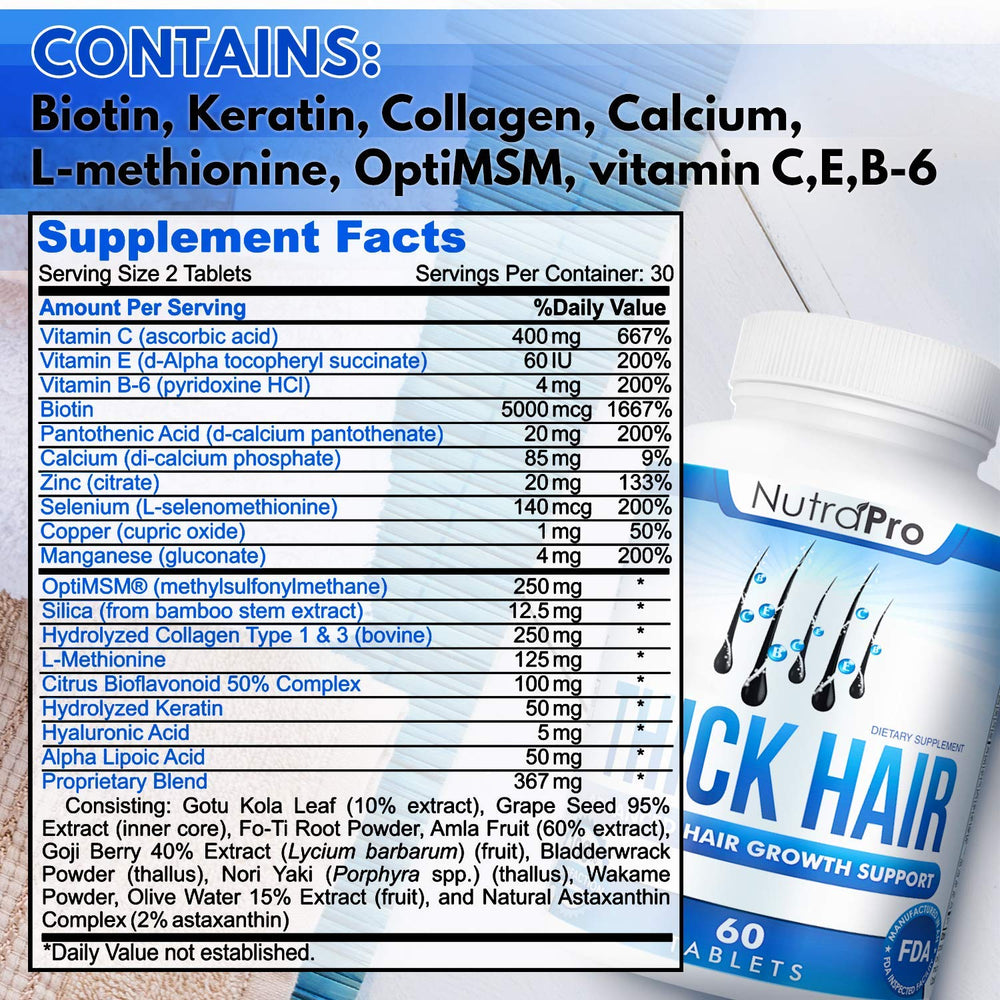 NutraPro cápsulas detalle textura y biotina para cabello.
