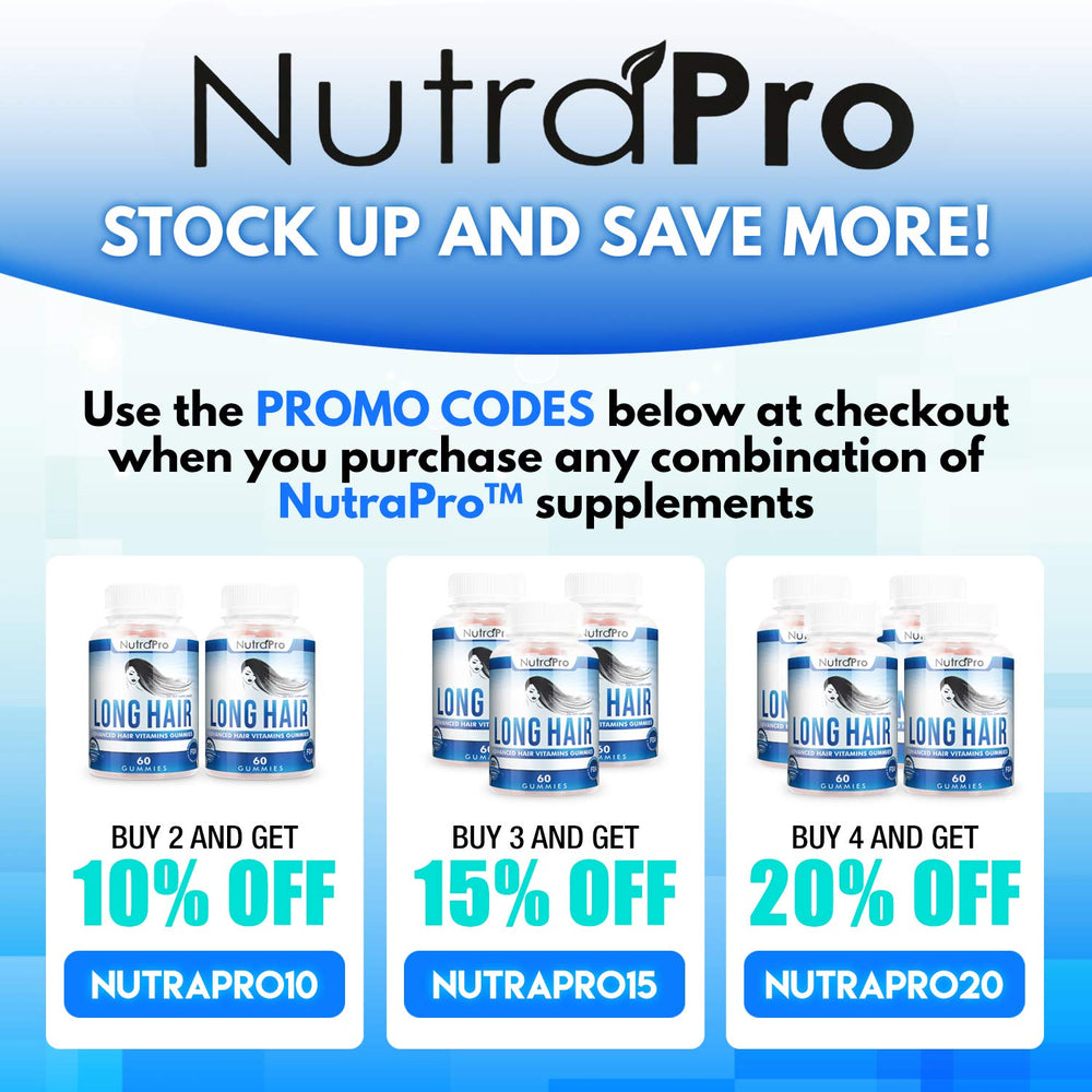 NutraPro Long Hair Gummies etiqueta clara, suplemento natural para el cabello.