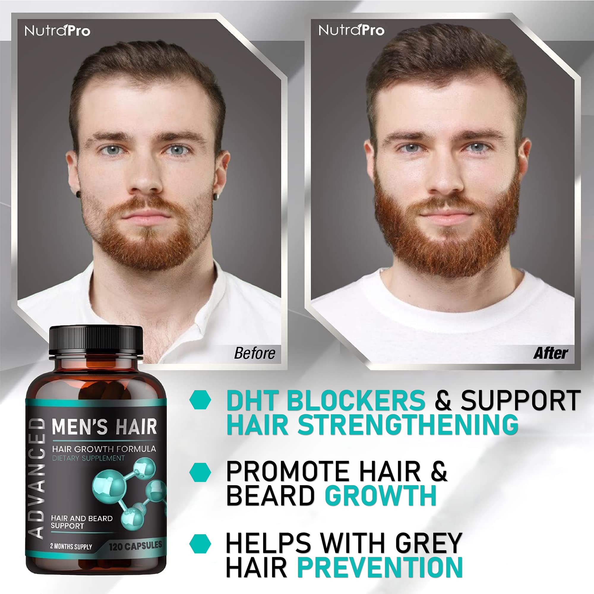 Male model with fuller-looking hair using NutraPro daily.
