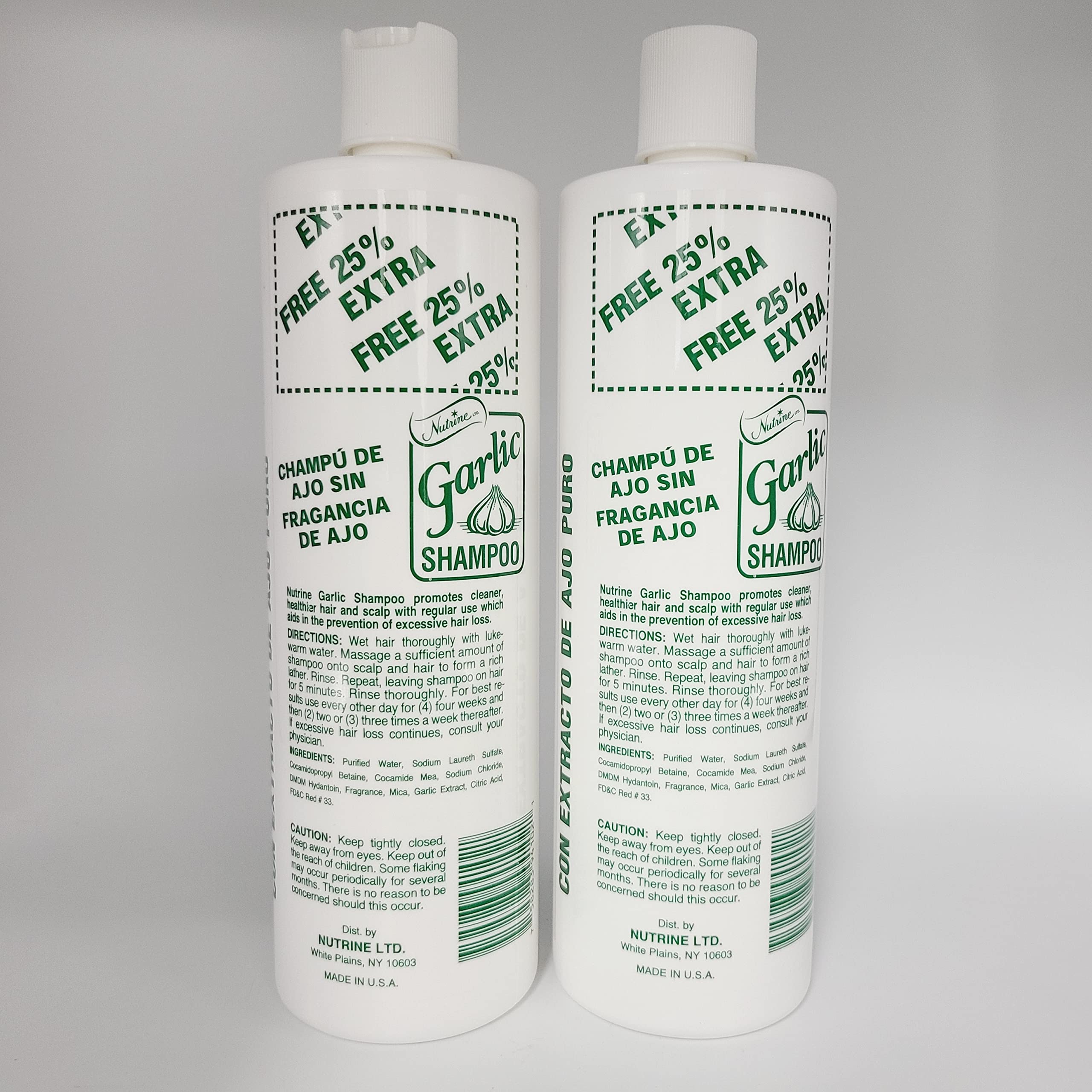 Nutrine champú de ajo sin aroma, etiqueta clara, uso diario para cabello limpio y saludable