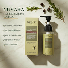 Étiquette du Shampoing Nuvara Root Revival, guide d'utilisation pratique.