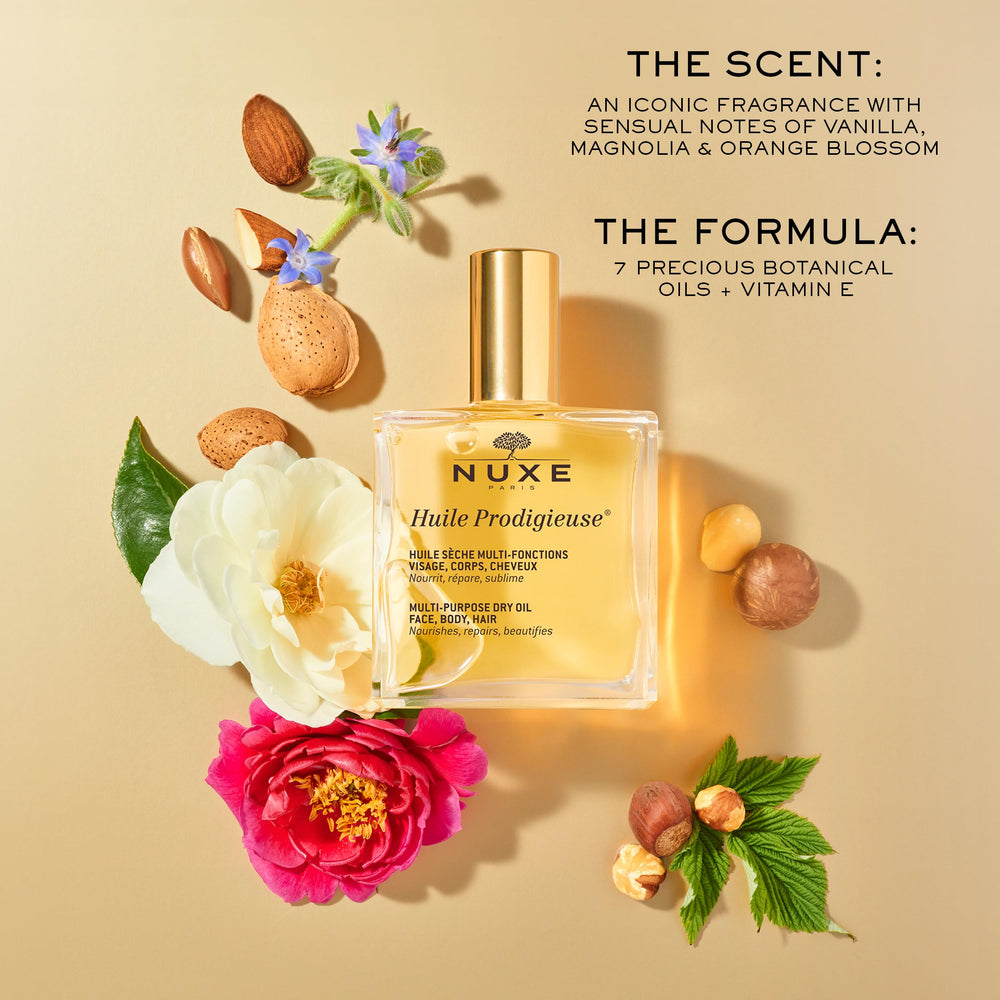 Nuxe Huile Prodigieuse, aplicación pelo, facilita peinado y brillo suave.