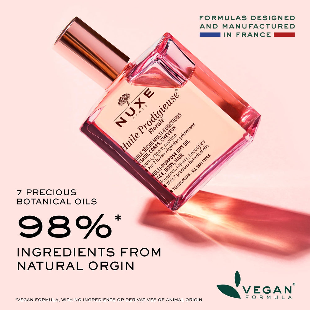 Nuxe Huile Prodigieuse Floral en cabello para brillo y suavidad.