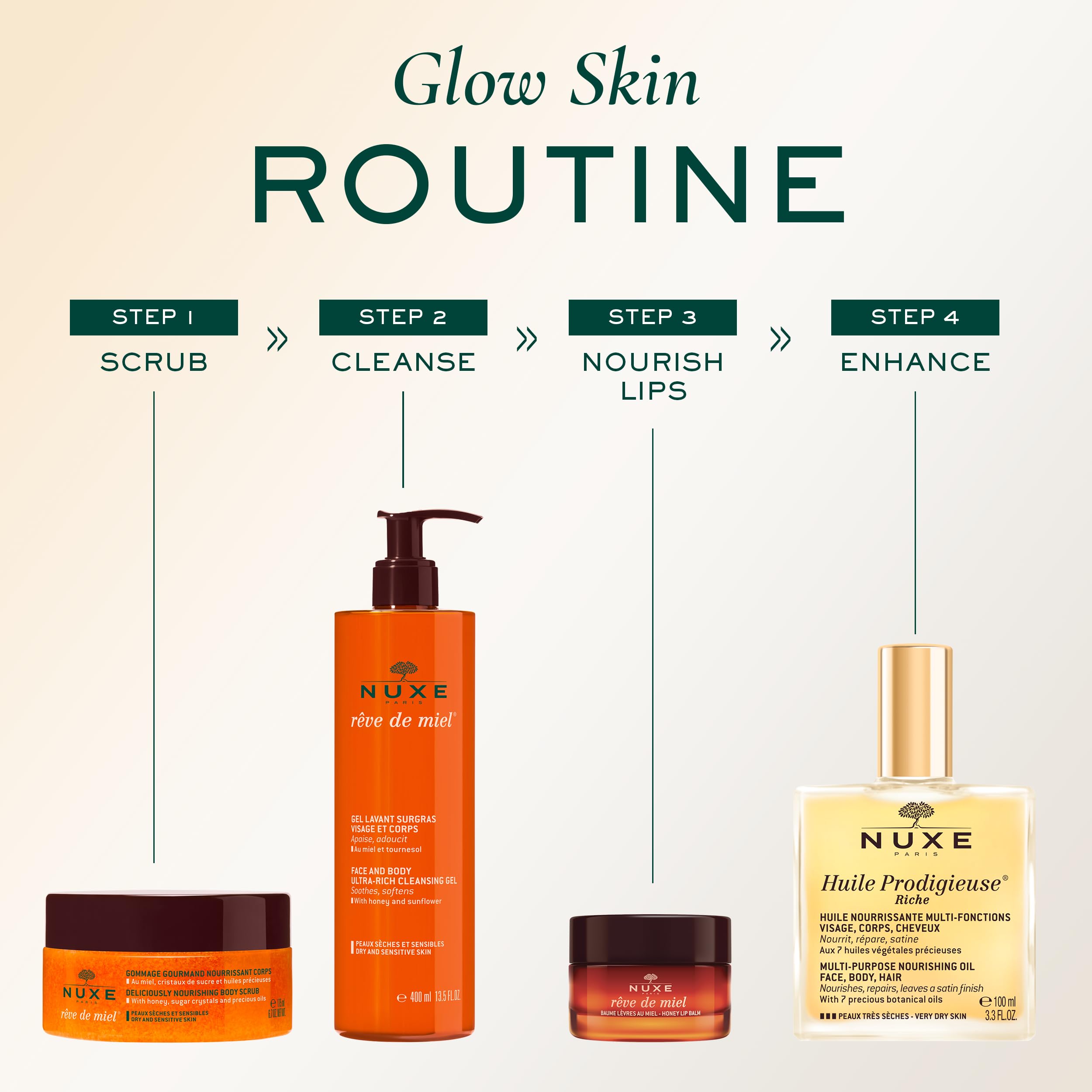 Nuxe Huile Prodigieuse Riche : ingrédients naturels et sept huiles botaniques.