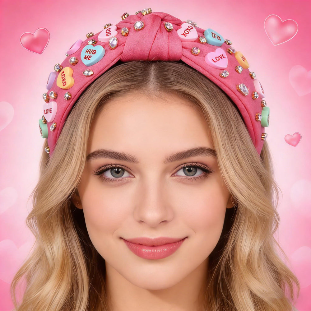 Diadema NVENF Valentine con corazón y cristal rosa, perfecta para regalo.