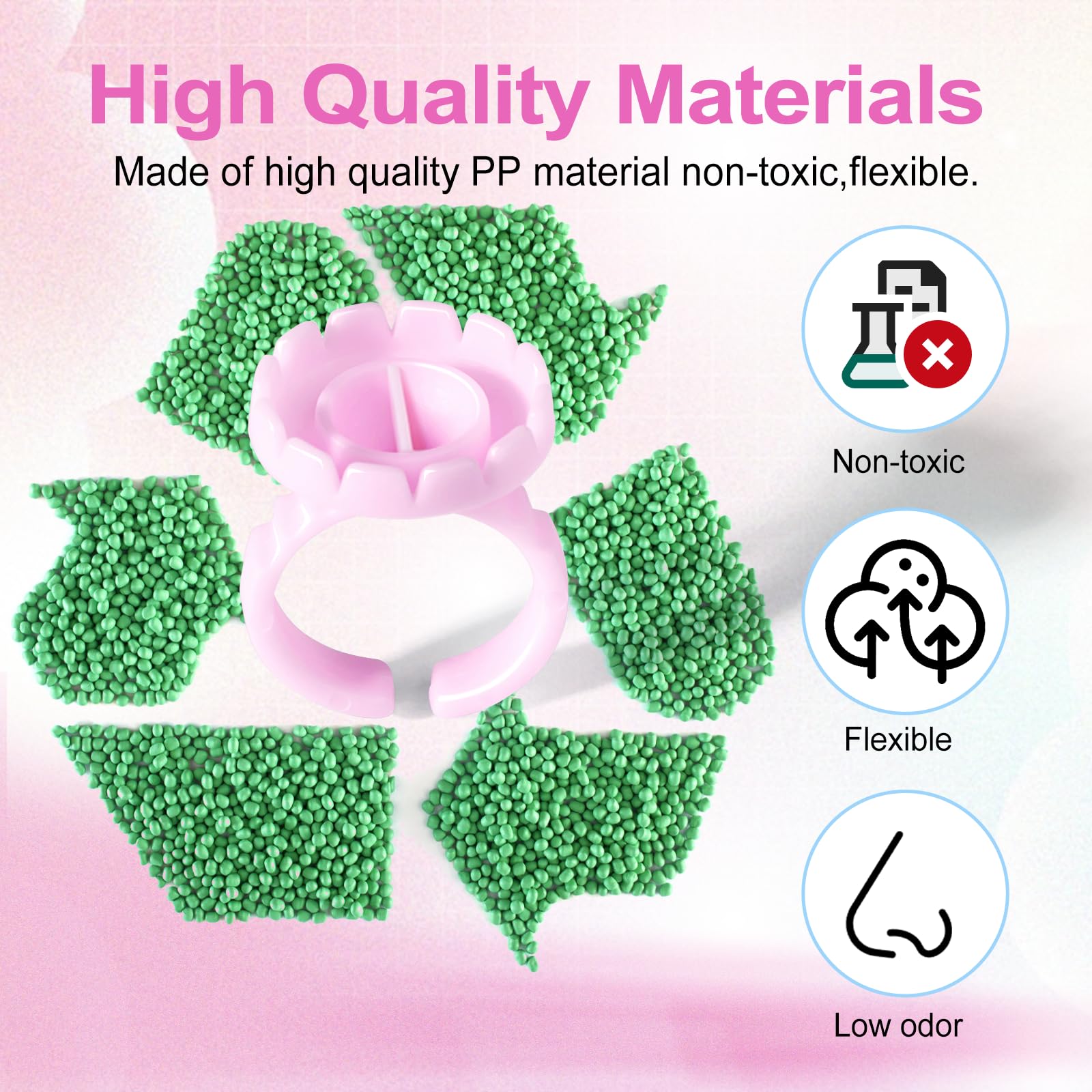NXJ INFILILA: copas florales para pestañas rosadas, soporte higiénico en extensiones.