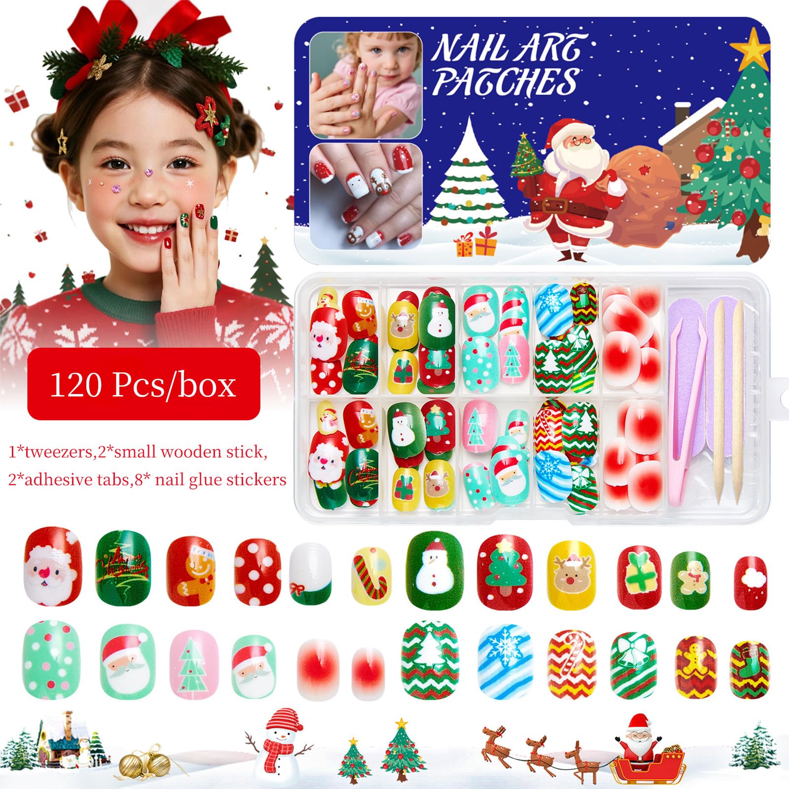 Nxtpz uñas rojo-verde navideñas, diseño clásico para celebraciones.