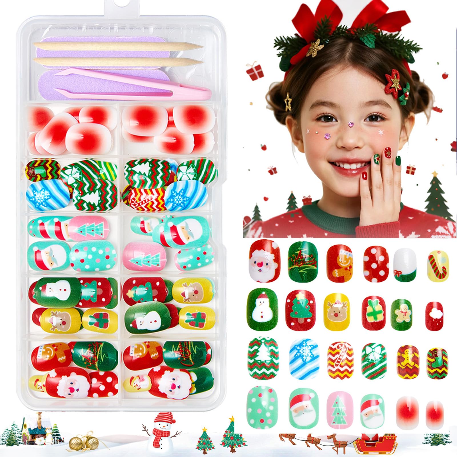 Nxtpz uñas navideñas Santa Claus, acabado brillante ideal para fiestas.