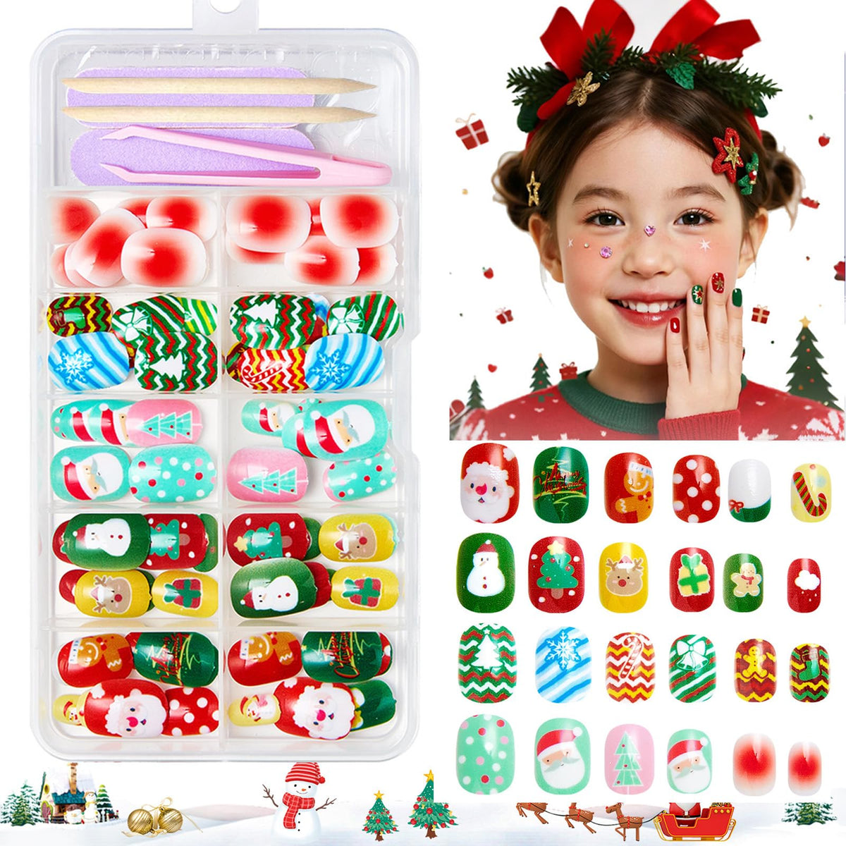 Nxtpz uñas navideñas Santa Claus, acabado brillante ideal para fiestas.