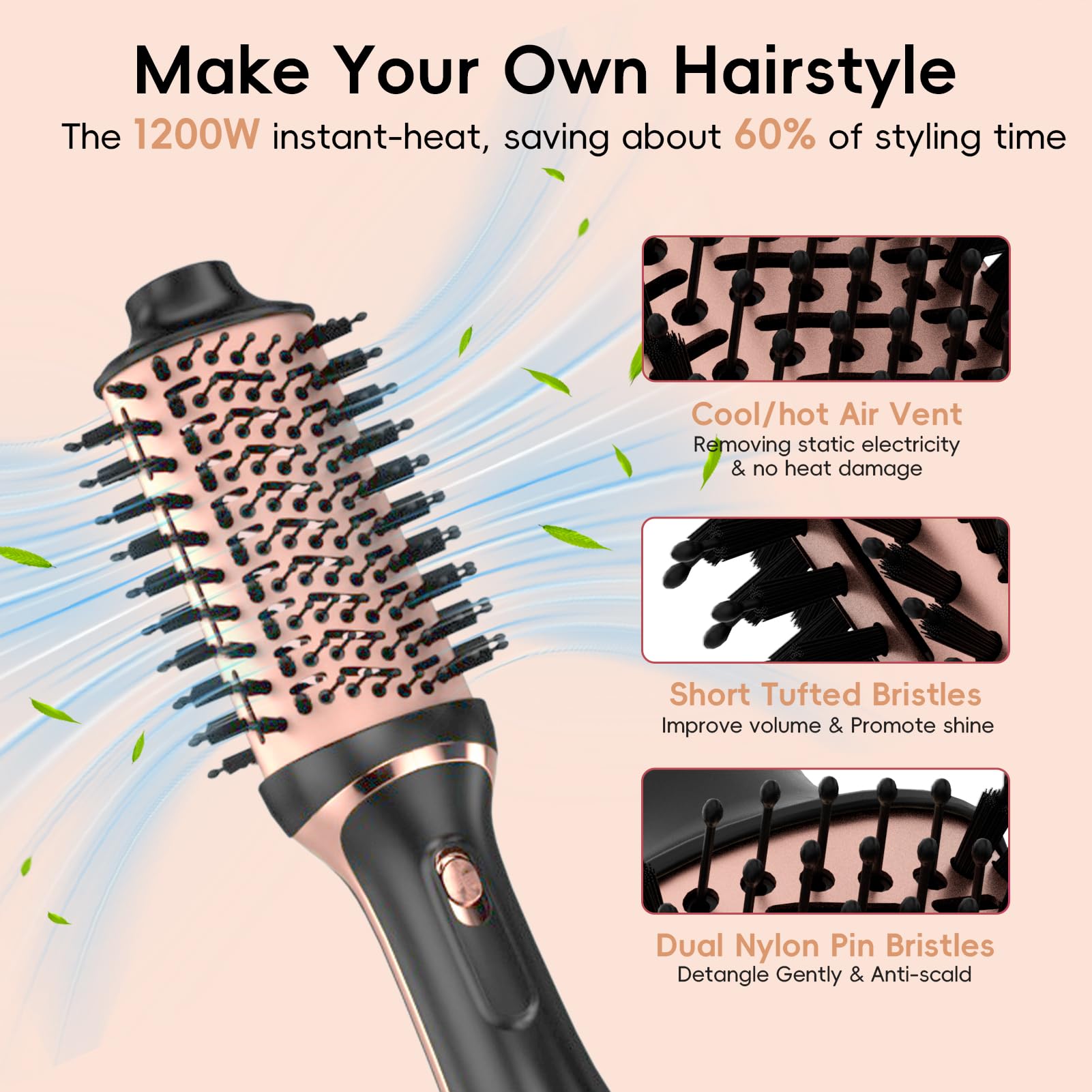 Nycoba hair dryer brush ETL-certified safety with ALCI switch for reliable use