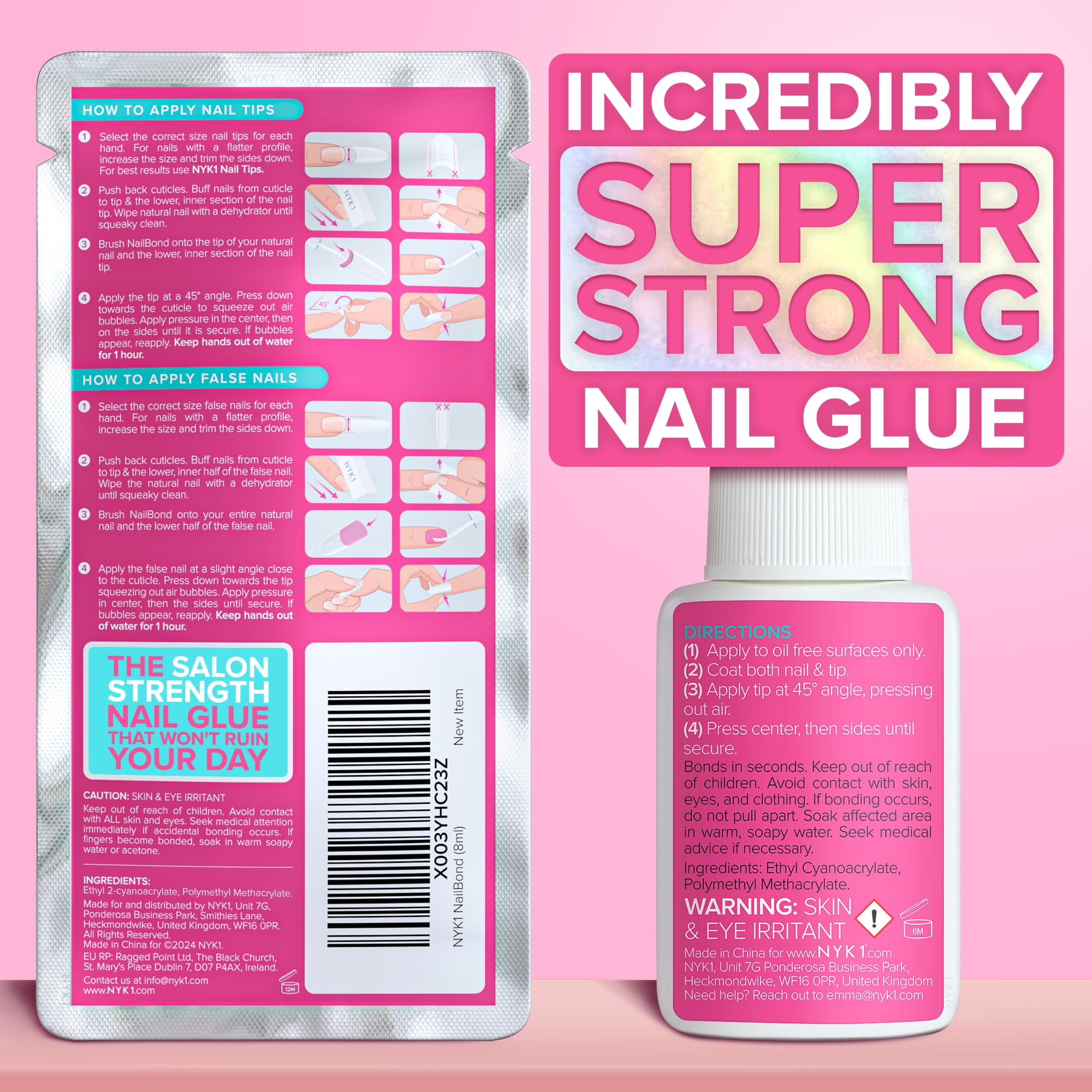 NYK1 NailBond para tips de uñas: fijación rápida.