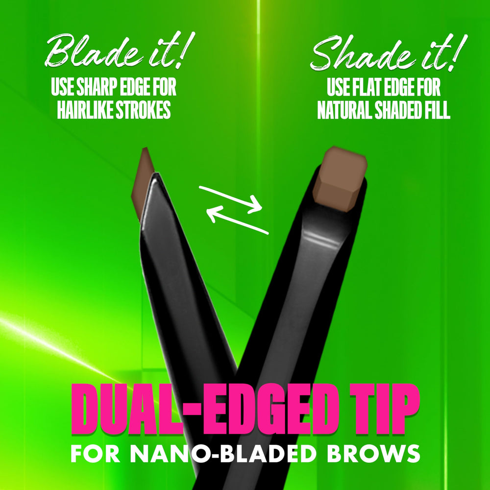 NYX Blade & Shade Brow Pencil tip detail highlighting nano blade precision.