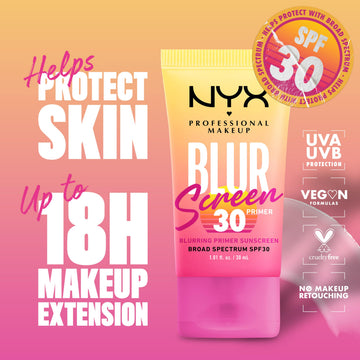 NYX Blurscreen Primer SPF30, textura-sedosa: suaviza imperfecciones y controla brillos.