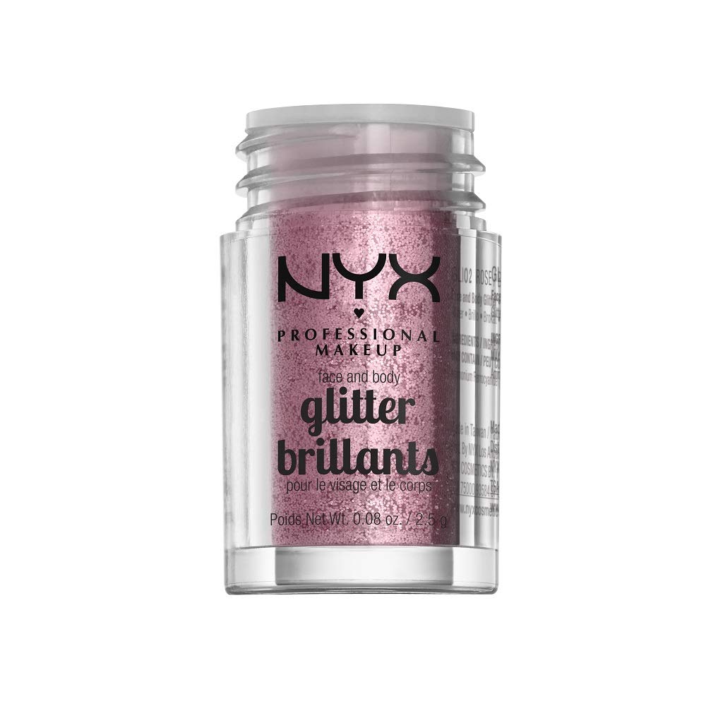 NYX Brillo para cara y cuerpo rosado, realza el brillo para fiestas.
