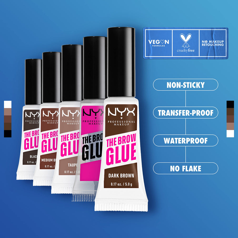 Acabado natural con NYX Brow Glue al peinar y fijar cejas.