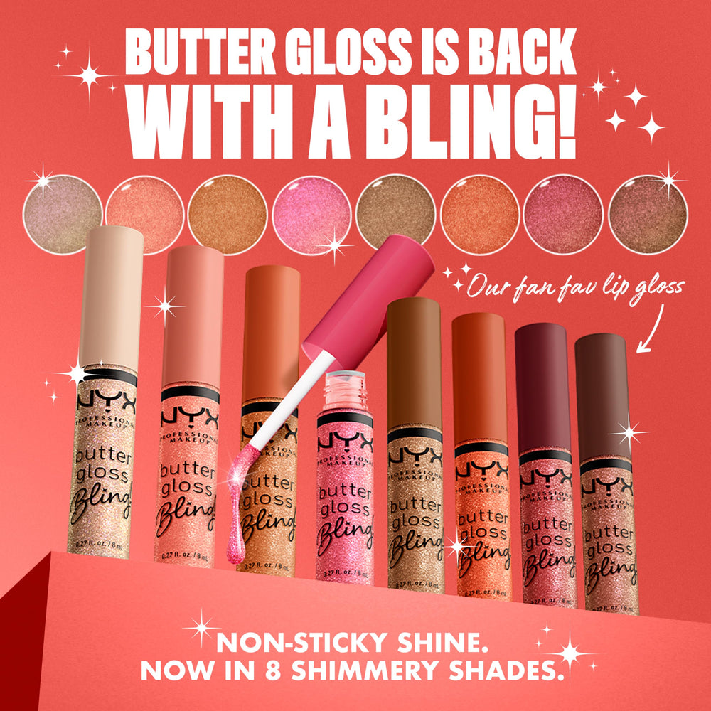 Acabado brillante y cómodo para look duradero con NYX Butter Gloss Bling.