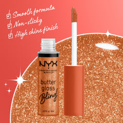 Textura cremosa de NYX Butter Gloss Bling, que desliza con comodidad.