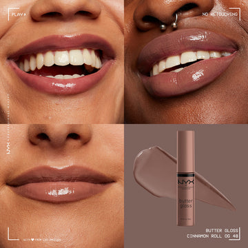 Textura cremosa de NYX Butter Gloss Brown Sugar para un acabado uniforme.