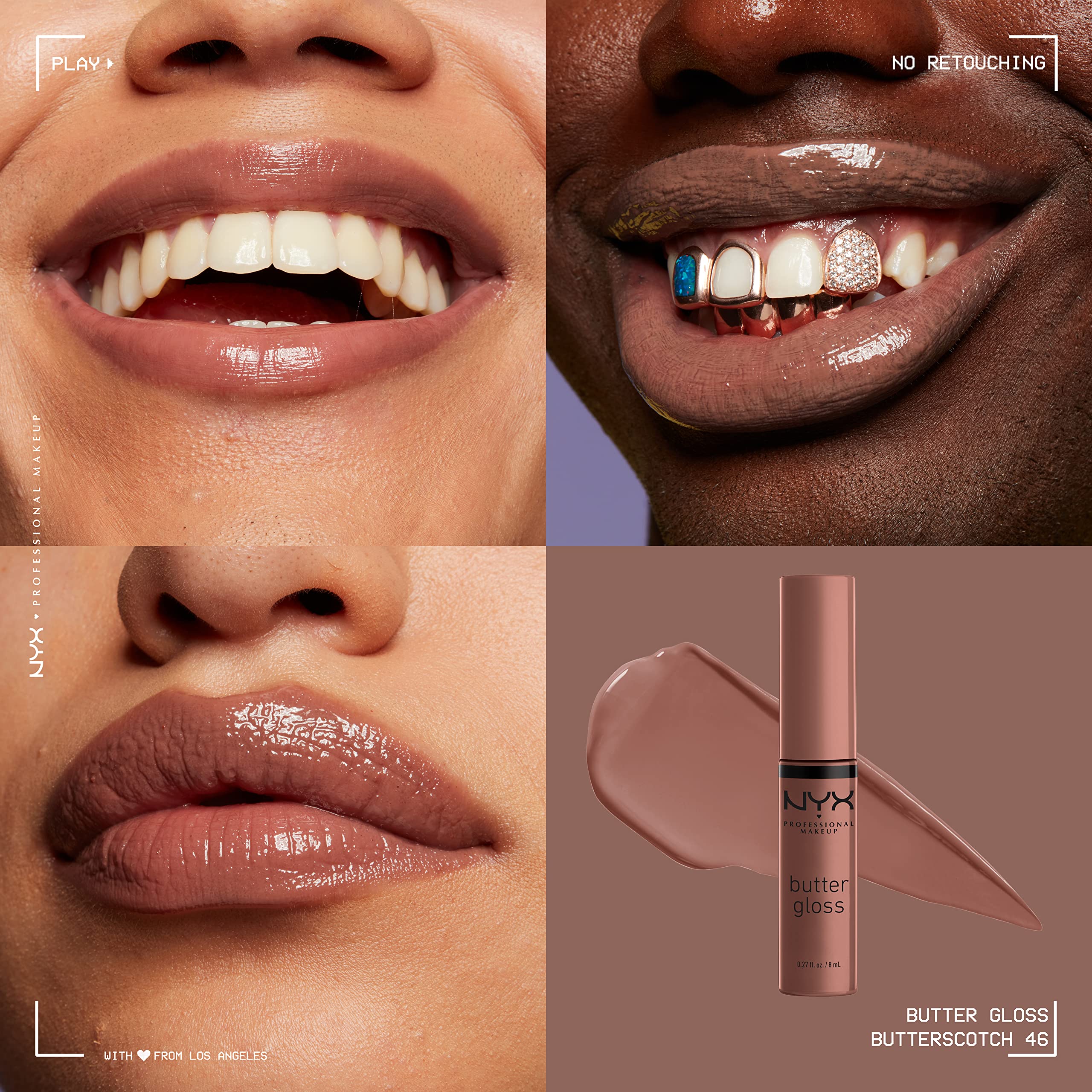 NYX Butter Gloss Brown Sugar, textura cremosa que desliza fácilmente.