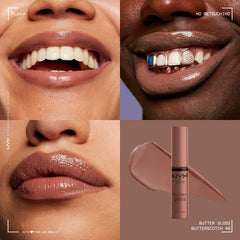 NYX Butter Gloss Brown Sugar, textura cremosa que desliza fácilmente.
