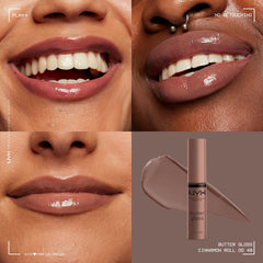 Textura cremosa de NYX Butter Gloss Brown Sugar para un acabado uniforme.