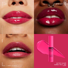 NYX Butter Gloss ofrece cobertura ligera a media en tonos variados.
