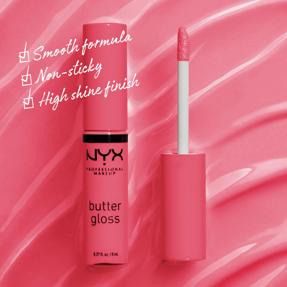 NYX Butter Gloss color rosado coral para un aspecto ligero