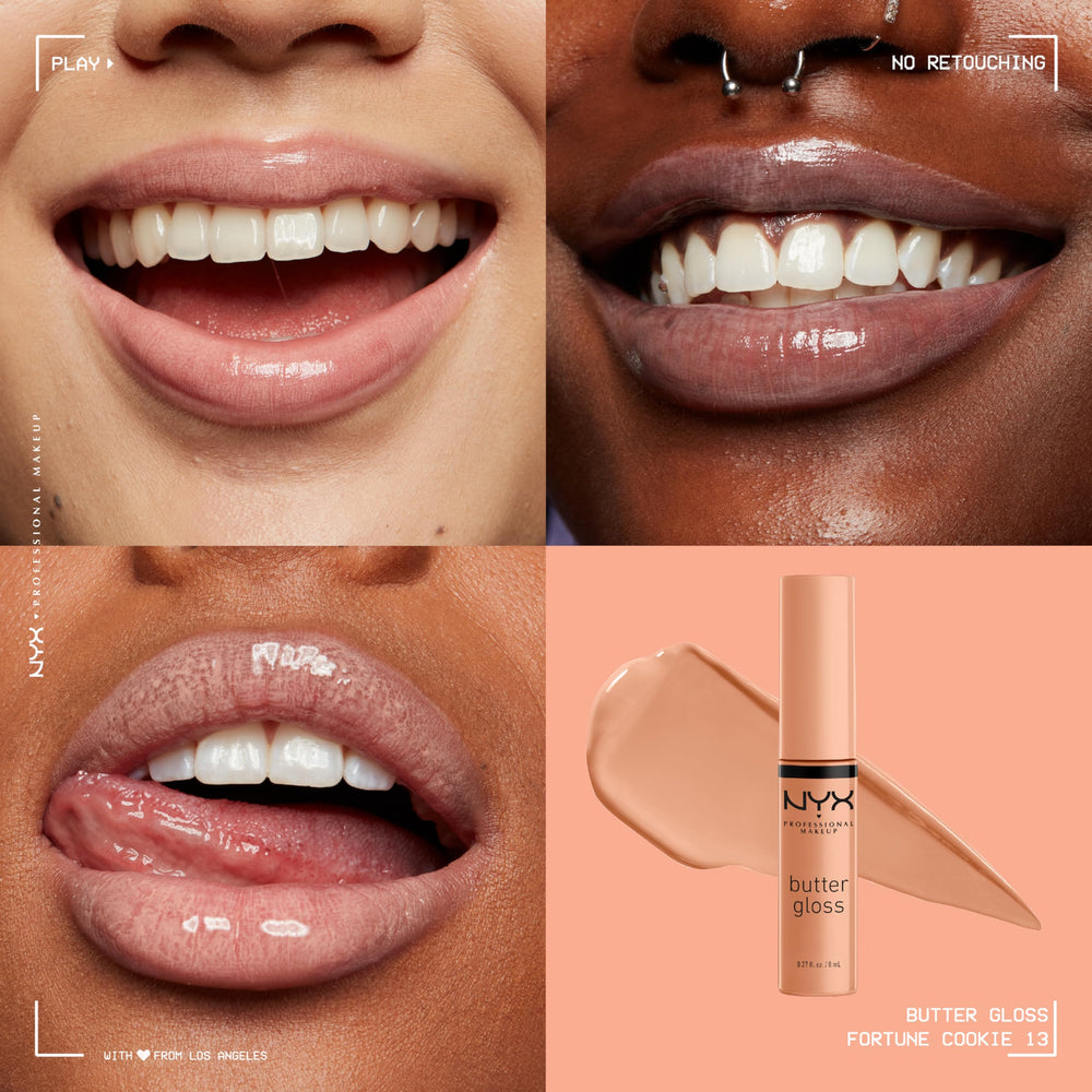 Labios sedosos con NYX Butter Gloss Fortune Cookie y color natural