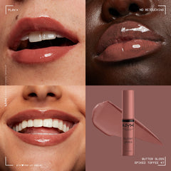 NYX Butter Gloss Brown Sugar, acabado cremoso para realzar labios con comodidad