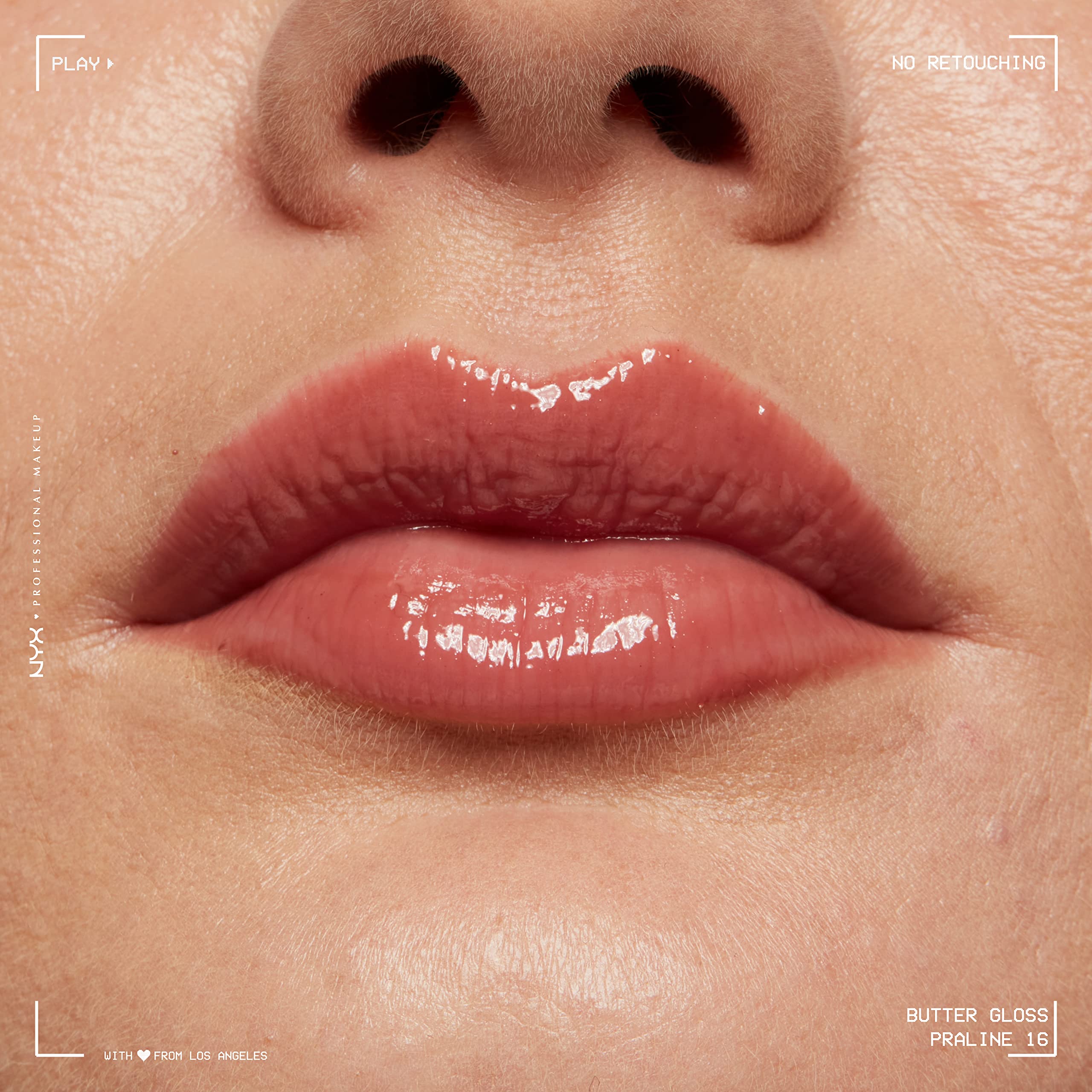 Efecto iluminado de NYX Butter Gloss Praline para realzar el color.