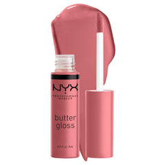 NYX Butter Gloss Tiramisu, aplicación suave para labios sedosos y sin pegajosidad.