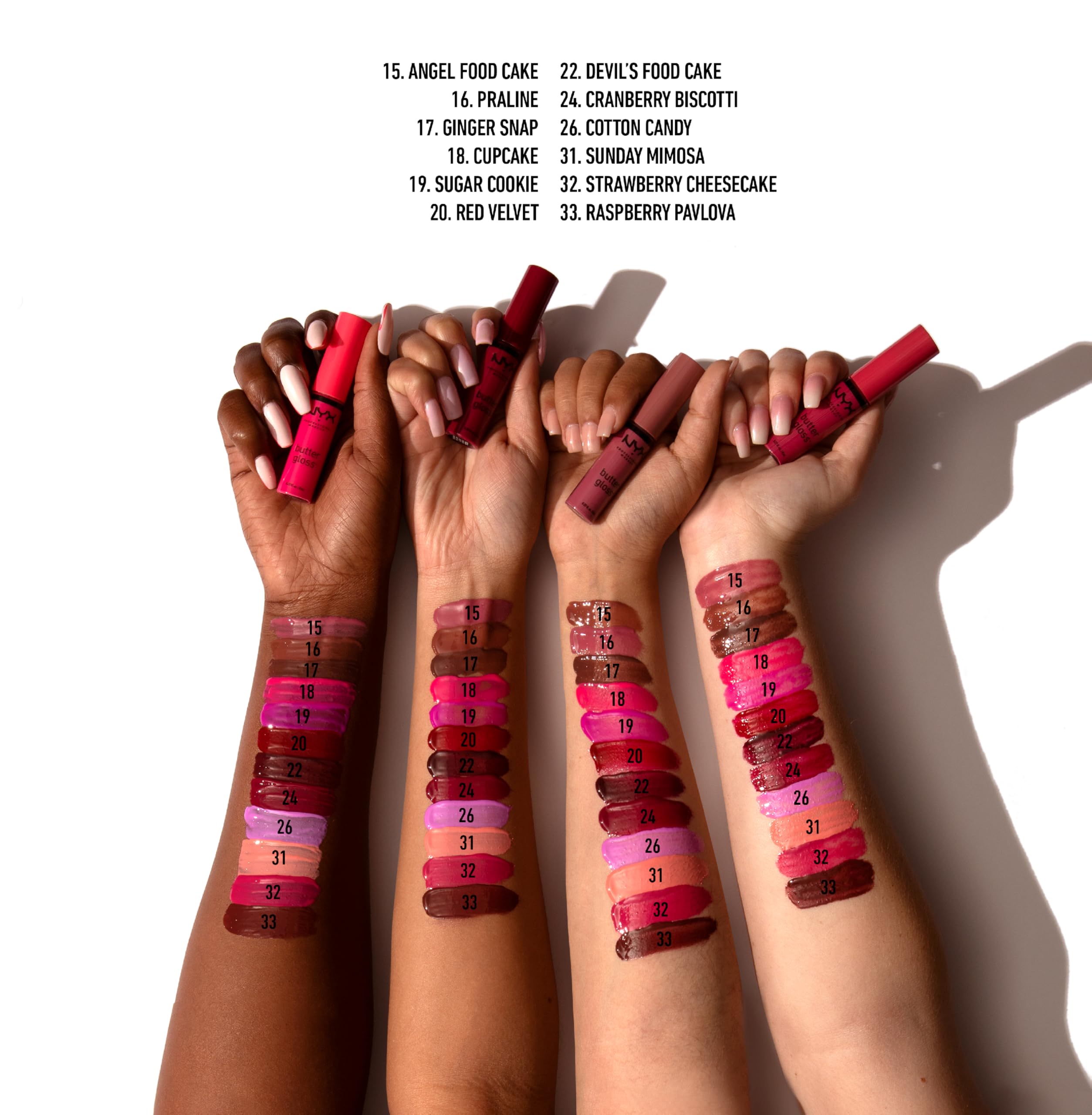 NYX Butter Gloss Vanilla Cream Pie se integra con productos de labios NYX para look completo.